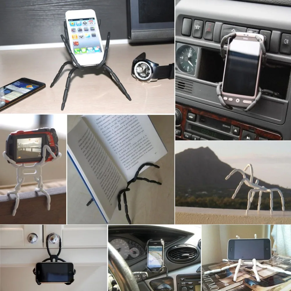 Universal Multi-Function Portable Spider Flexible Grip Holder for Smartphones and Tablets in Car Bicycle Desk Plane