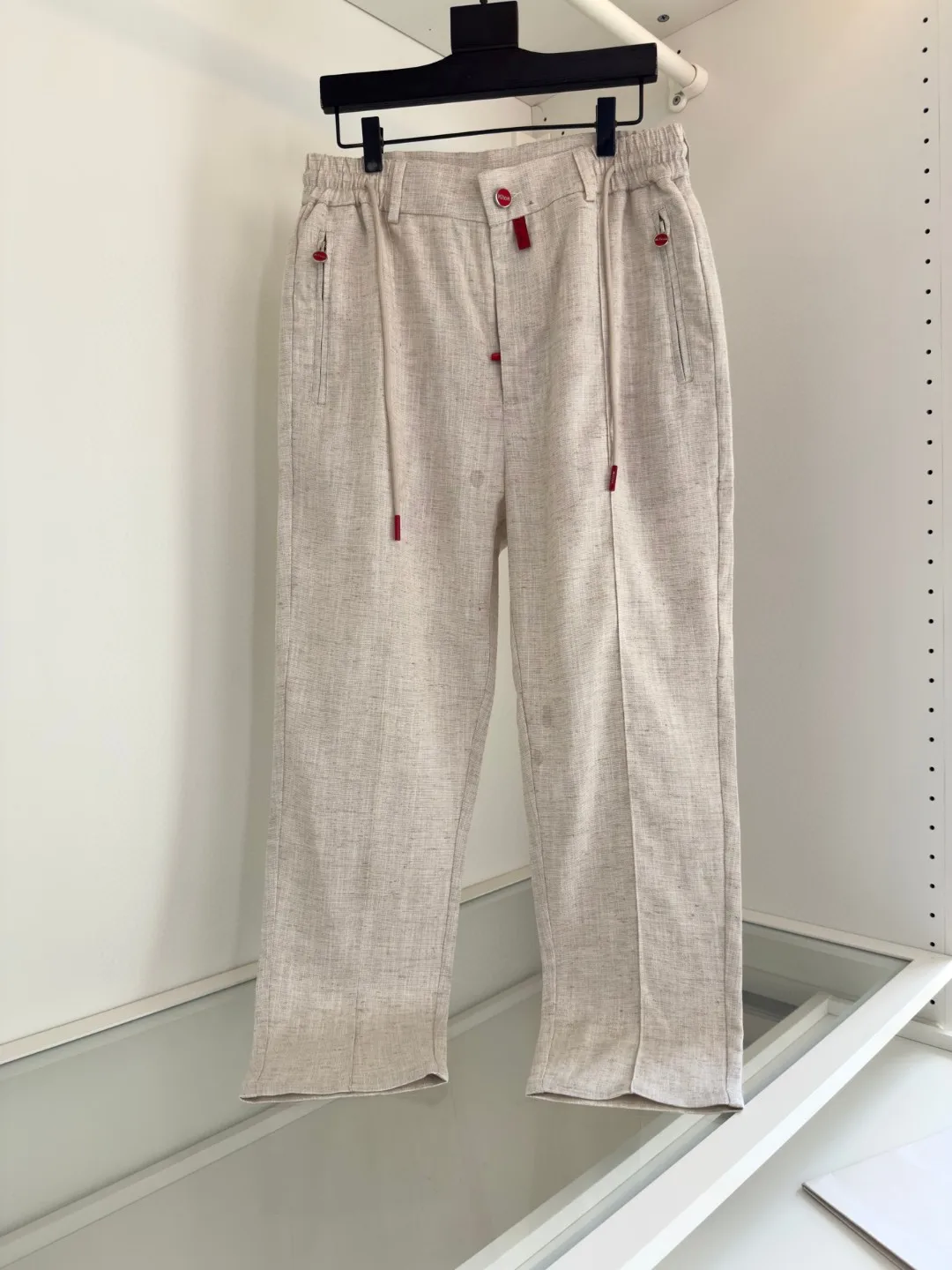 

Kiton vintage style summer high version elastic waist straight leg linen casual pants