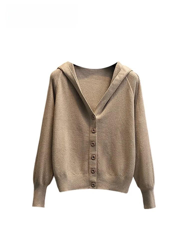 

Large Size Knitted Hooded Long Sve Cardigan Women's Early Spring New Sle Fat Sister Anti-Aging Top Commuting Sle