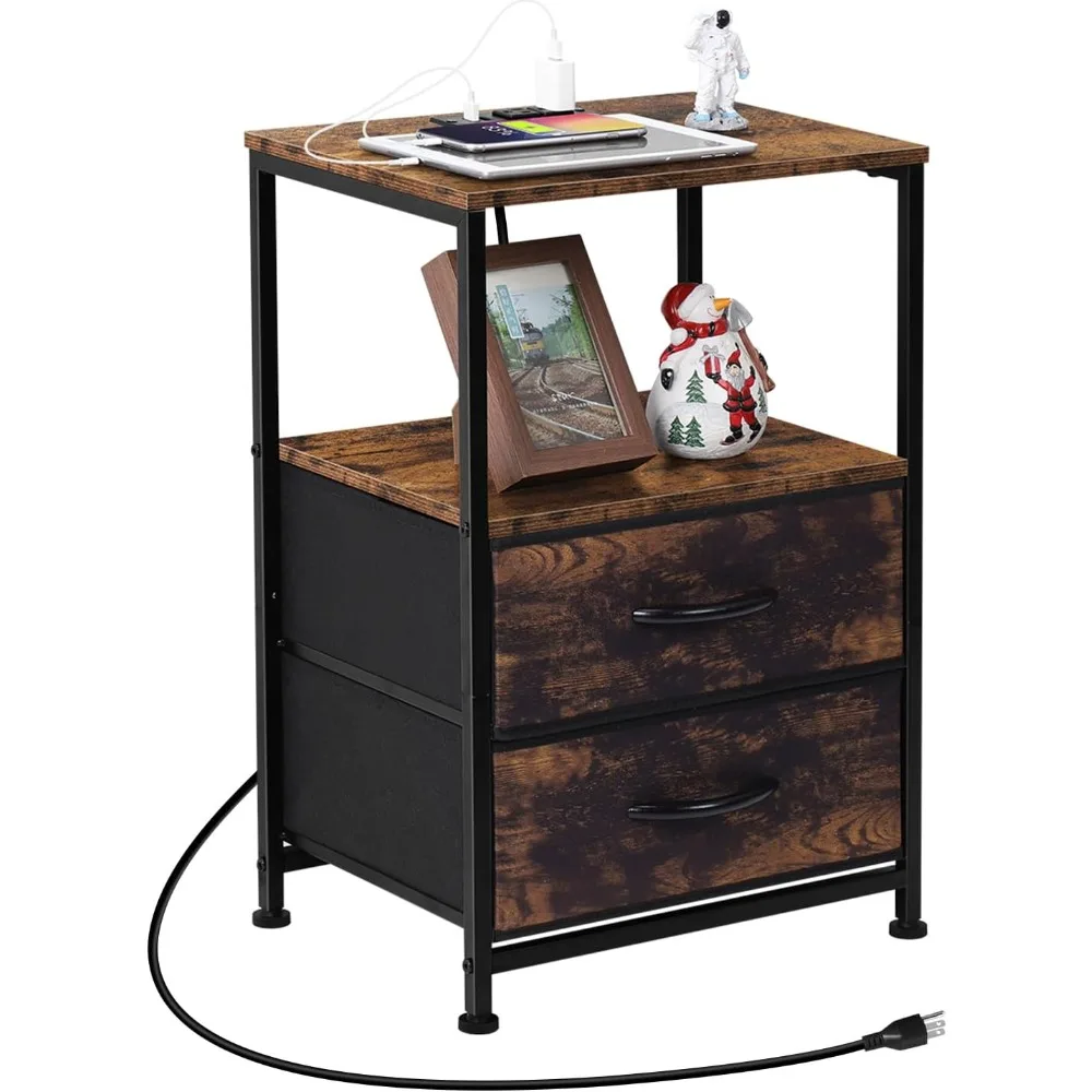 

Bedside table with charging station, with drawers, storage shelves, for bedroom bedside tables, coffee table with USB, socket