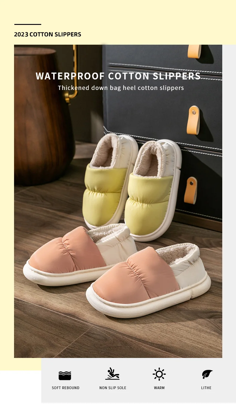 Unisex Winter-Warmhausschuhe für Damen und Herren, 4 cm dicke Sohle, Cloud-Pillow-Slides, wasserdicht, für drinnen und draußen, Fleece-Hausschuhe, Mule. – Detail 1