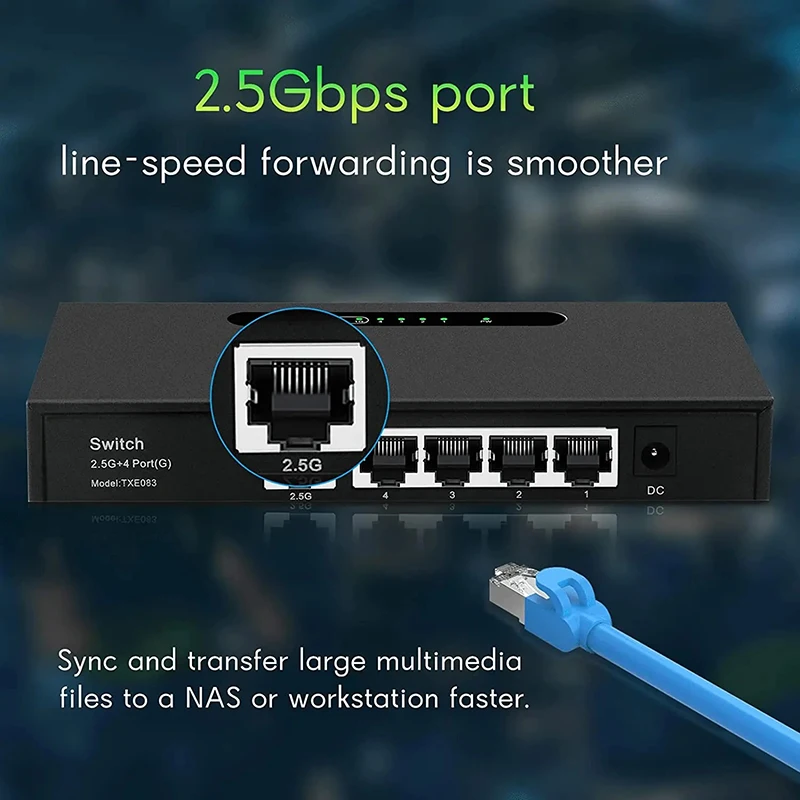 Ienron 5 Ports Ethernet Switch 2.5G Base-T Uplink Port 1000Mbps RJ45 Ports Gigabit Switch 5V Network Splitter for Wifi Router