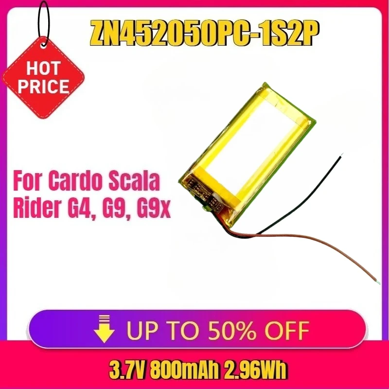 

3.7v 800mAh 2.96Wh Bluetooth Earphone Battery ZN452050PC-1S2P for Cardo Scala Rider G4, G9, G9x, for Schuberth C3 Rechargerable