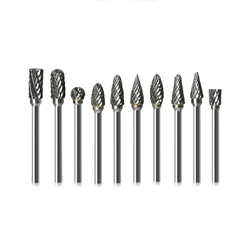 10Pcs/Set 1/4 Double-Cut Tungsten Steel-Carbide Rotary Burr Die Grinder Shank Bit 3*6mm Silver Power Tool Parts