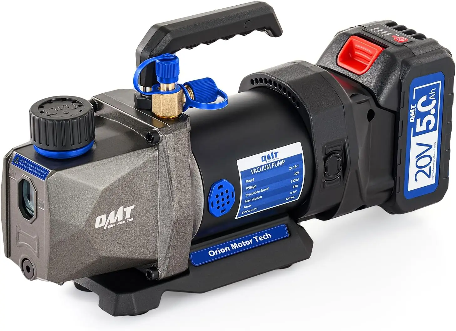 

Orion Motor Tech Cordless Lithium-Ion HVAC Vacuum Pump, 3 cfm Vacuum Pump, Battery-Powered Auto AC Vacuum Pump for R134a R410a R
