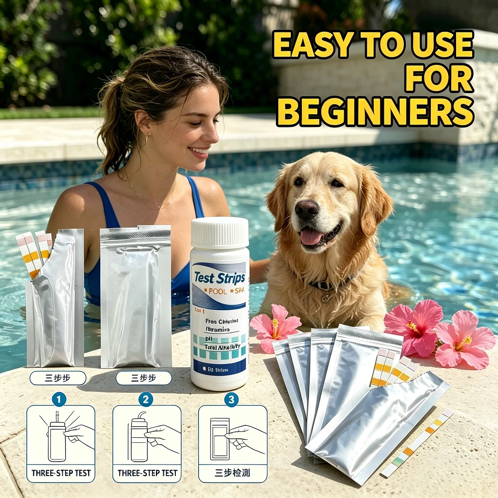 For Pool Spa 3 in 1 Water Test Strips Chlorine Bromine pH Alkalinity Fast Accurate Moisture-Proof Test Kit for Swimming Pool Tub