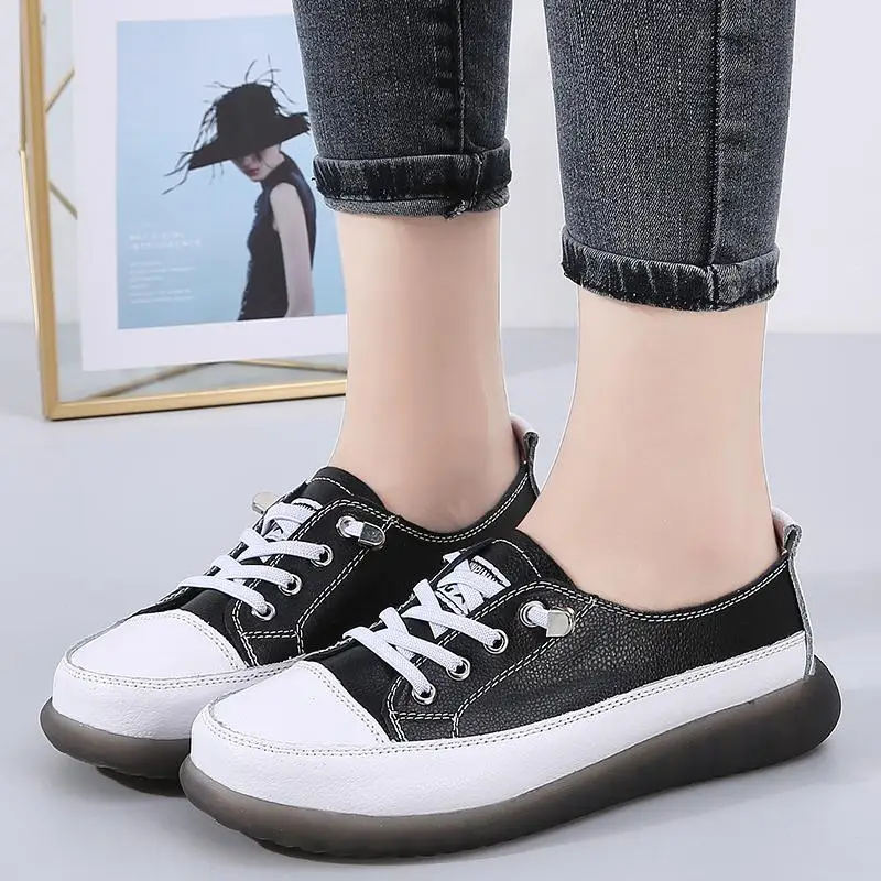 

2024 Spring New Genuine Leather Black Loafers Women's Moccasins Slip-on Flat Moccasins Flat