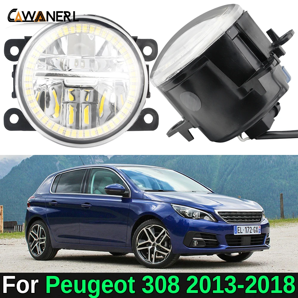 2 Pieces 30W H11 Car Front LED Fog Light Assembly Angel Eye DRL Daylight For Peugeot 308 2013 2014 2015 2016 2017 2018