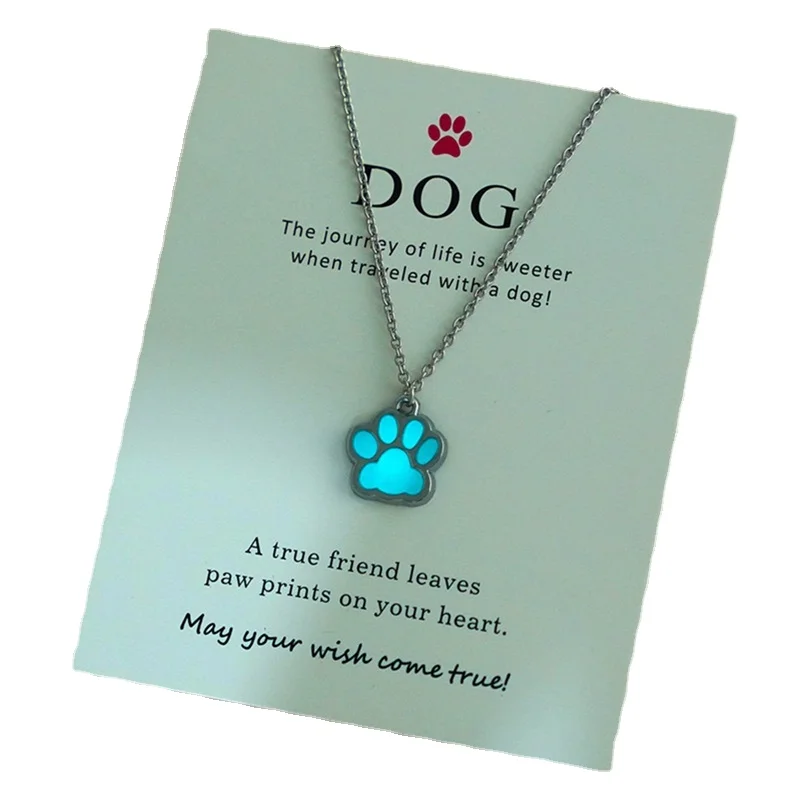 New Luminous Necklace Dog Lovers Cat Dog Paw Necklace Glow In The Dark Night Luminous Gift for Friends