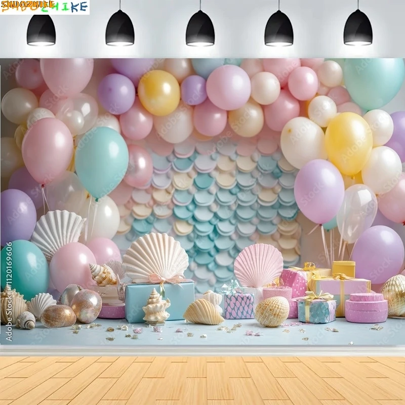 

Baby Shower Birthday Party Air Balloons Photography Backdrops Mermaid Hot Air Children Photo Studio Background MY-06