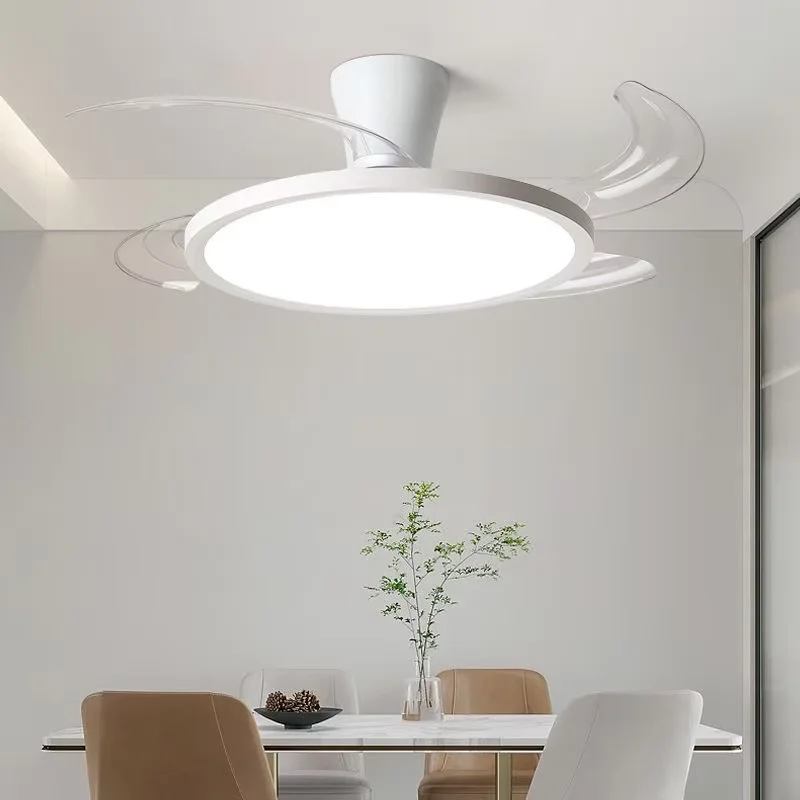 LED Invisible Fan Light Retractable Blades 6-Speed Variable Frequency Remote Control For Living Rooms Bedrooms Dining Rooms
