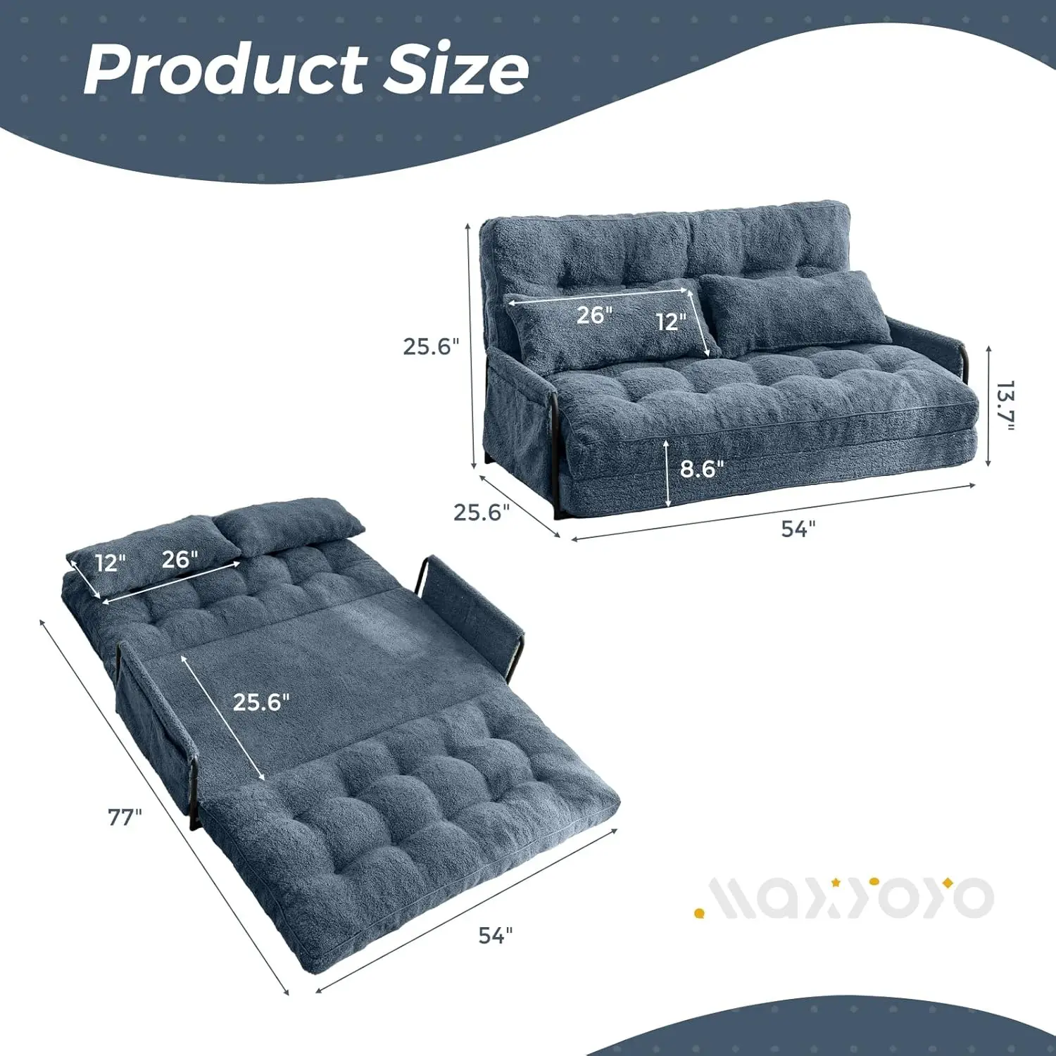 Maxyoyo Adjustable Floor Sofa Couch With 2 Pillows, 5-Position Boucle Bean Bag Bed, Convertible Lazy Sofa Sleeper Bed With