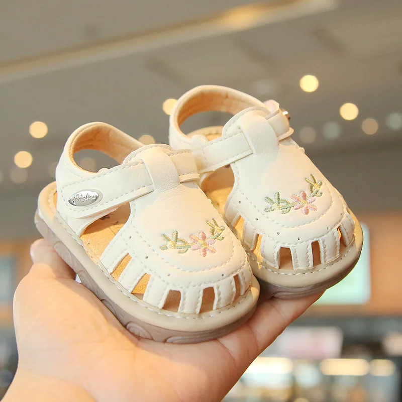 Baby Girls’ Closed-Toe Sandals – Pink EVA Slip-On with Star Heart Cutouts, Magic Tape Strap & Flexible Sole for First Walkers
