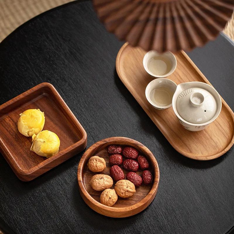 Walnut plate solid wood round dessert plate creative Japanese tableware stackable dessert wooden tray tea tray tea tray