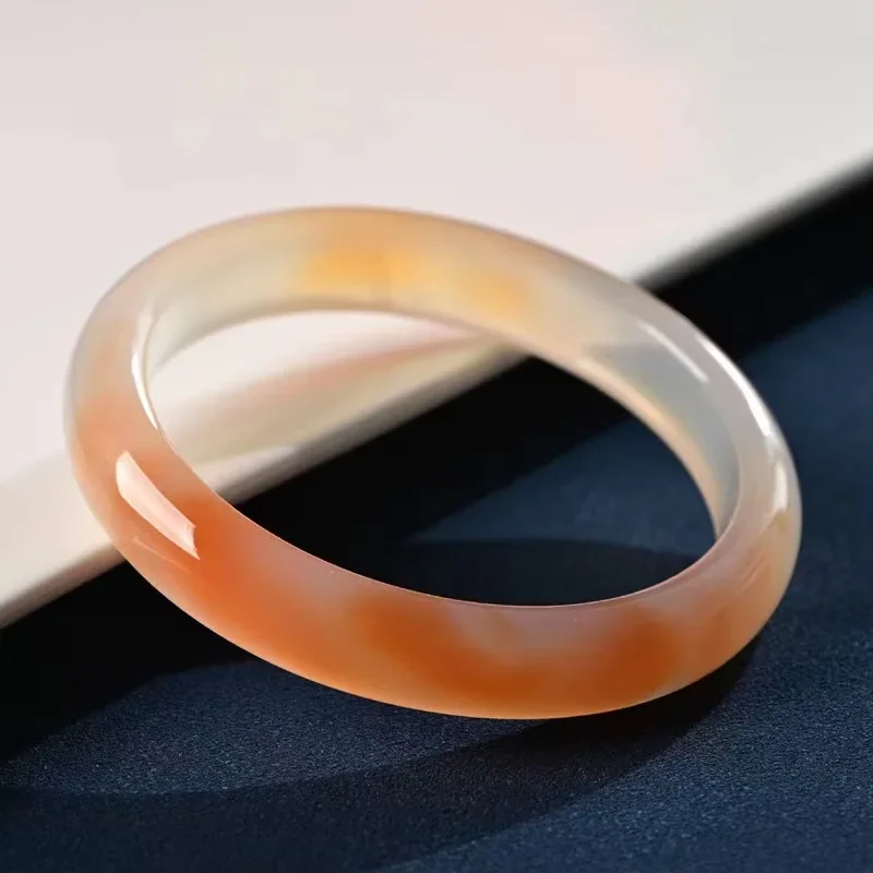 Natural Ice Agate Color Jade Chalcedony Bracelet Orange Red Handmade by Women Wangfuwang Wealth Bangle Jewelry Featured Gift