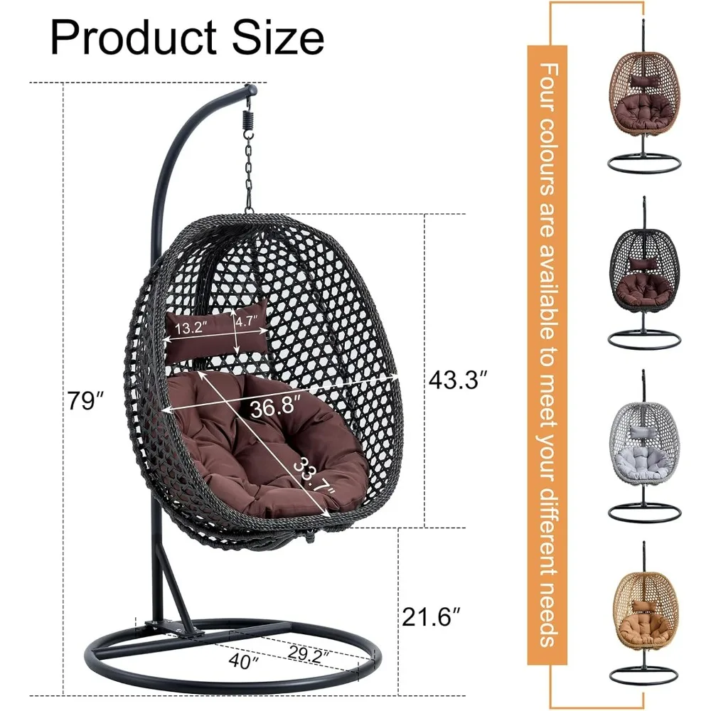 Hanging Egg Chair ,Rattan Swing Chair with Foldable Basket,Hammock Chairs with Metal Stand,Lounge Chairs for Garden Backyard