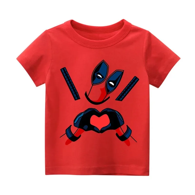 Deadpool & Wolverine T-shirt Round Neck Cotton Cartoon Expression Short Sleeve Breathable Comfortable Children  Birthday Gift