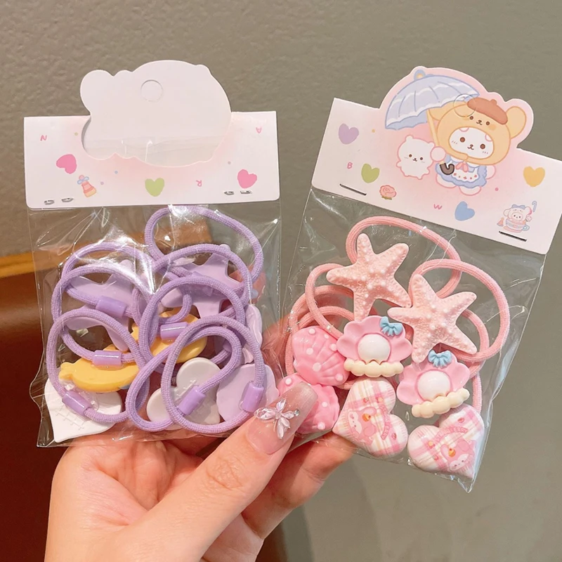 8 Pcs Children's Hair Bands Pink Starfish Shell Hairband Hair Accessories Baby Small Rubber Bands Hair-friendly Girls Hair Ties view 4