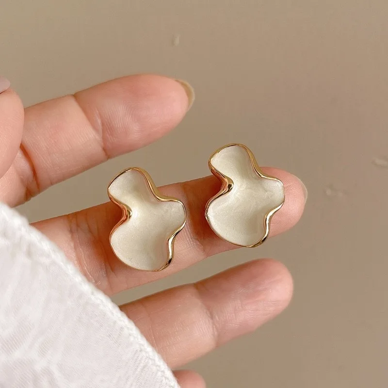 

New 925 Sterling Silver Stud Earrings Enamel Cream Cloud Golden Elegant For Women Girl Gift Jewelry Dropshipping Wholesale