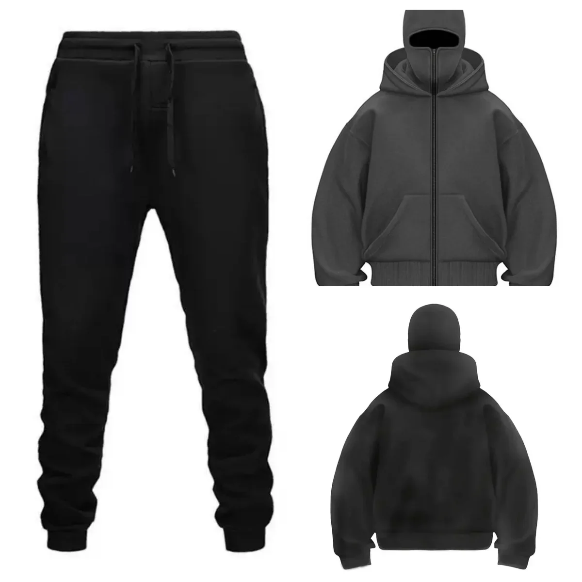 

Men set Y2K Gothic Harajuku Balaclava hooded sweatshirt men's hooded mask zipper winter sportswear European sizes Woman set