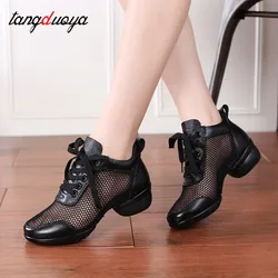 Zapatillas de baile de jazz modernas para mujer, zapatos de baile deportivos de malla transpirable para niñas y mujeres, zapatos de baile cuadrados, suelas de goma para exteriores