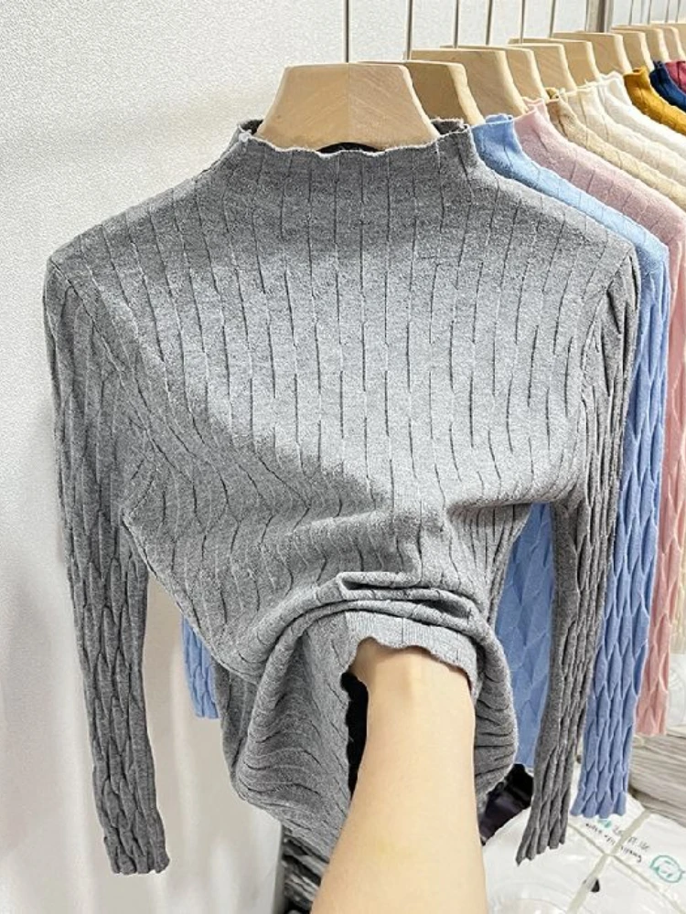 Damen Slim Fit Strickpullover Damen Herbst Winter 2026 Hochkragen Innenbekleidung Top Einfarbig Langarm Casual Sweater