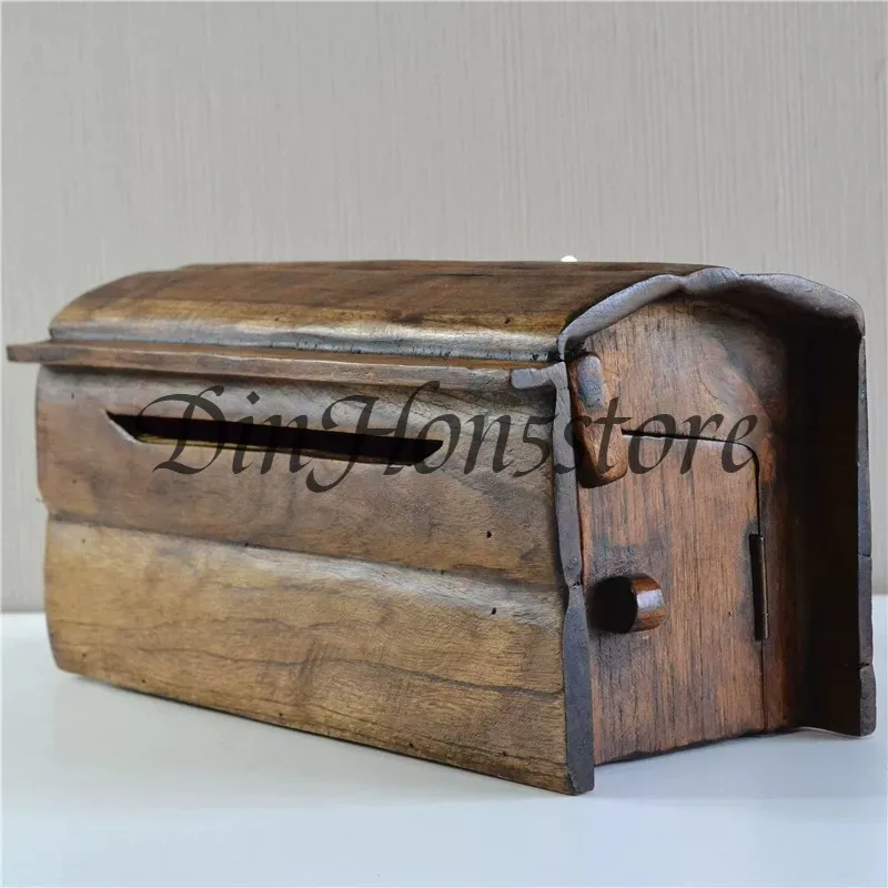 Solid wood mailbox pastoral retro mailbox villa outdoor wall hanging with lock mailbox home creative milk box