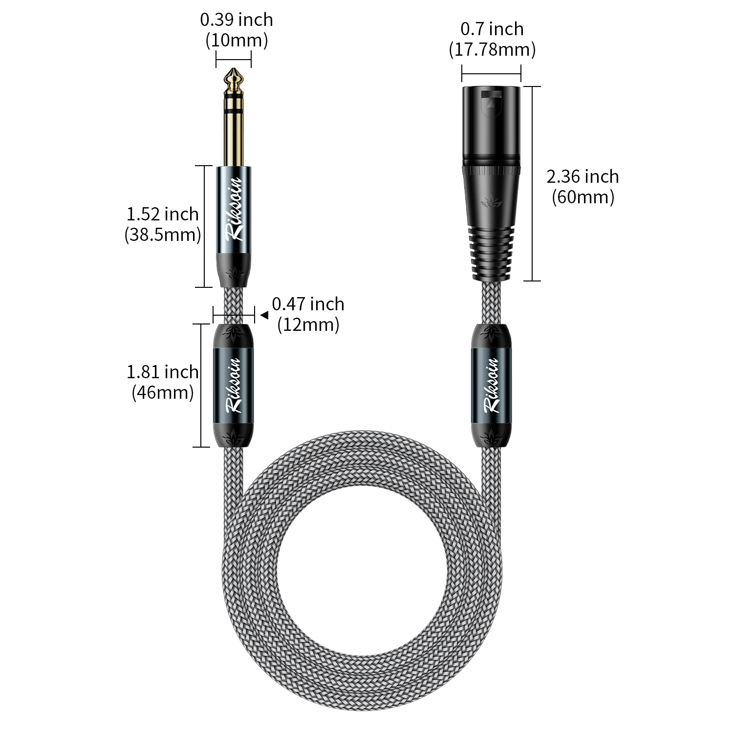 RIKSOIN 6.35mm to XLR Male Audio Cable, 1/4-inch to 3-pin XLR, Braided, With Ferrite Core, For Guitars, Mixers and Audio Systems