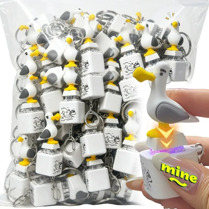 Cute Seagull Luminous Clicker Keychain Sound Little Seagull Creative Model Fidget Novelty Stress Relief Bird Keychain Gifts
