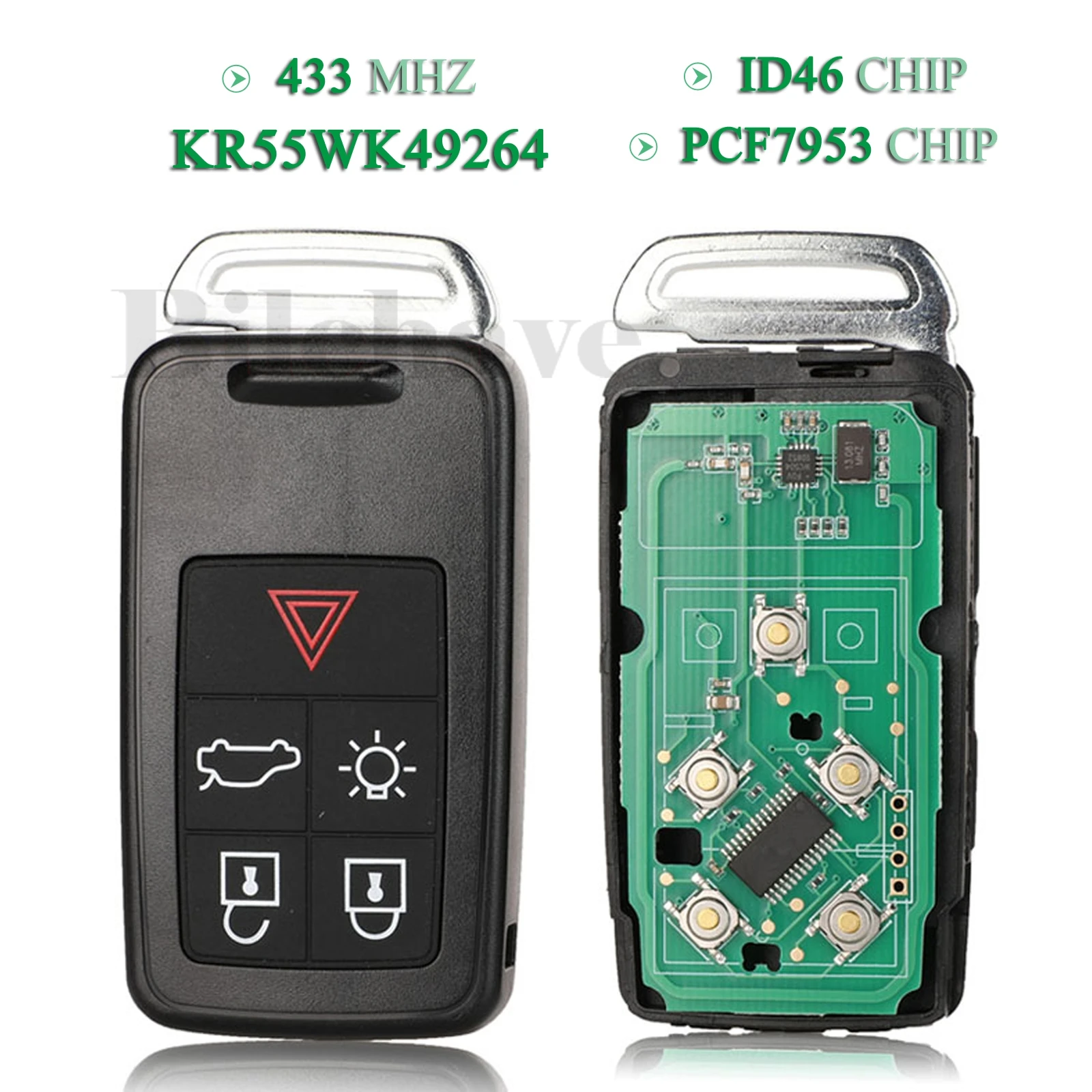 

jingyuqin 5Buttons For Volvo XC60 S60 S60L V40 V60 S80 XC70 Kydz FOB 434Mhz ID46 Chip Remote Car Key FCC: KR55WK49264