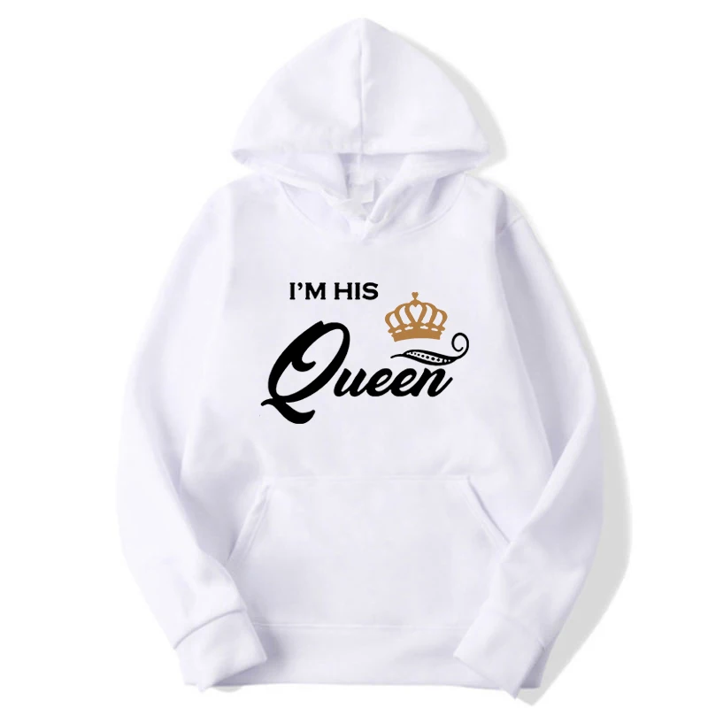 New Fashion King and Queen Printing Couple Matching His and Her Couple Outfit Hooded  Sweatshirt Pullover Casual Hoodies