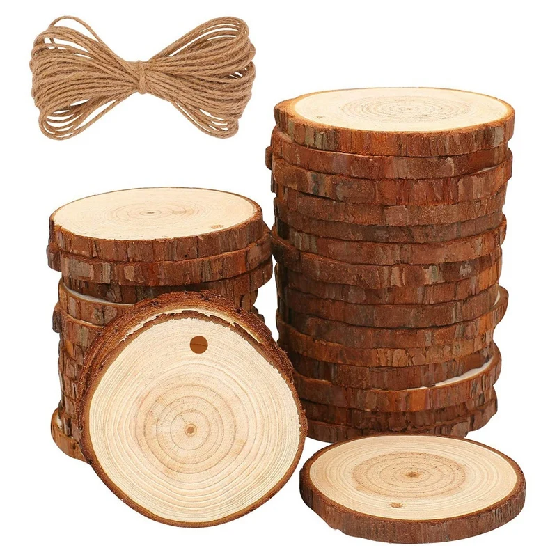 Best-30 Stück 2,4–2,8 Zoll natürliche Holzscheiben, Bastelholzsatz mit Hanfseil für Kunst und Handwerk, Weihnachtsschmuck, DIY-Bastelarbeiten