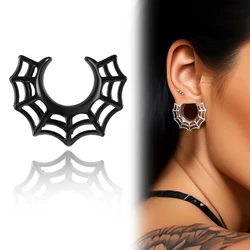Giga 2 PCS Halloween Spider Web Ear Saddle Plugs Guages for Women Mens Stainless Steel Ear Tunnel Expander Body Piercing Jewelry
