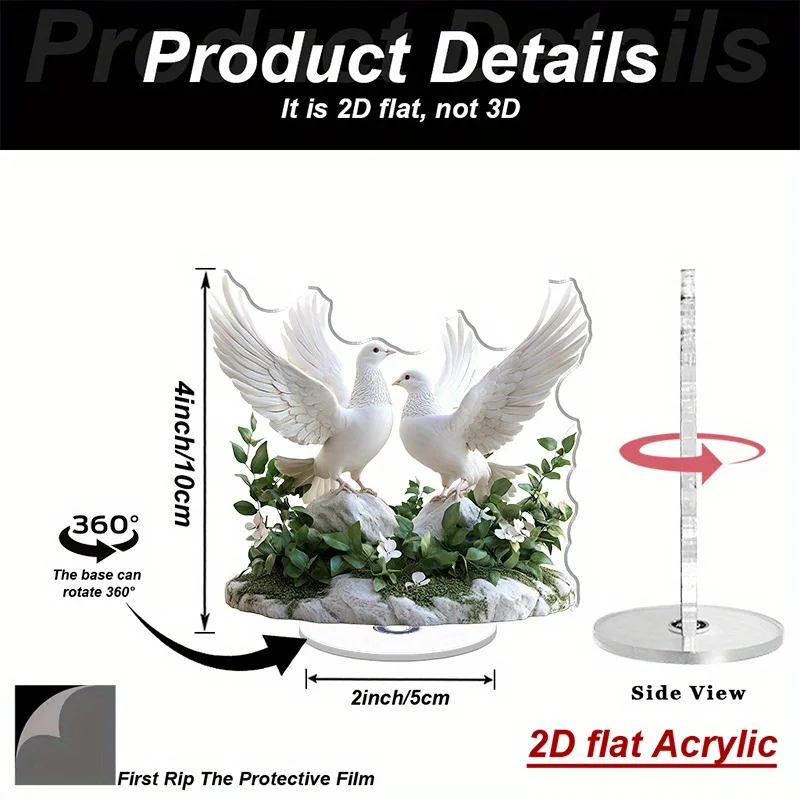 2D Flat, Rotating Crystal Tabletop Decor with Elegant Dove & Spring Ornamentation - Suitable for Indoor/Outdoor Spiral Base Desk