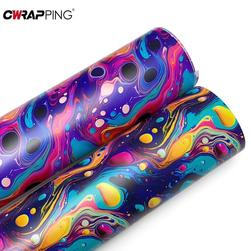Car Wrap Film Psychedelic Swirl Marble Camo Self Adhesive Vinyl PVC Waterproof Stickers for Scooter Helmet Vehicle Accessories