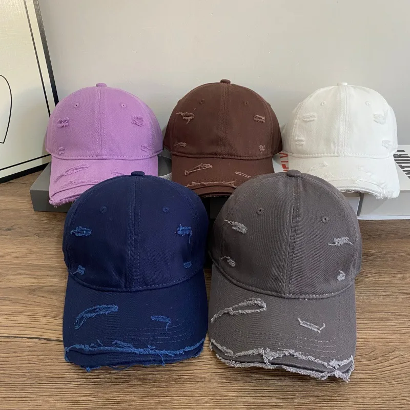 Washed Distressed Destroyed Baseball Cap Unisex Multi Color Frayed Raw Edge Retro Street Style Outdoor Cap for Women and Men