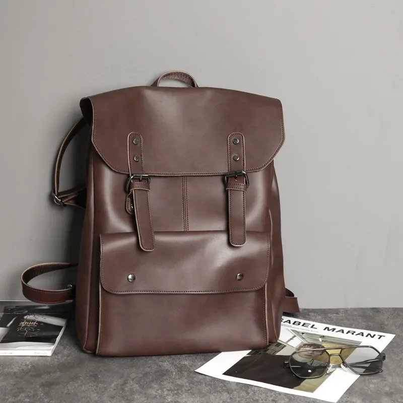 

Vinatge Backpacks Men Flap Hasp High Capacity Backpack For Men Travel Bag High Quality PU Leather Backpacks Men School Book Bags