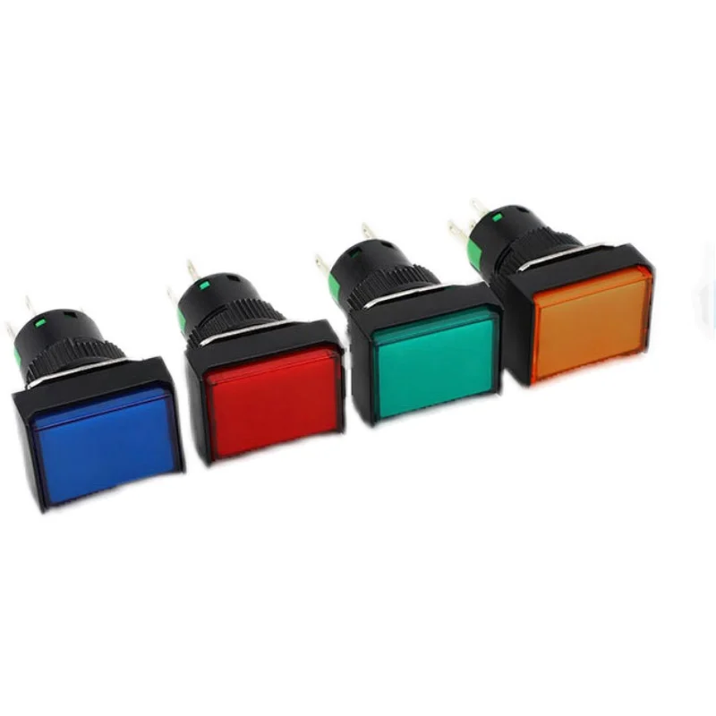 5pcs LA16-11FZ square button switch without light, 16mm, with light, self-resetting, self-locking, 3-pin or 5-pin, 12V or 24V