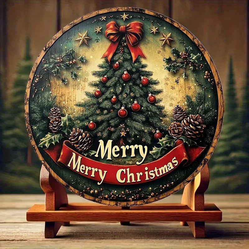 2D A Circular Picture Aluminium Blech, Frohe Weihnachten, Tannenzapfen-Design