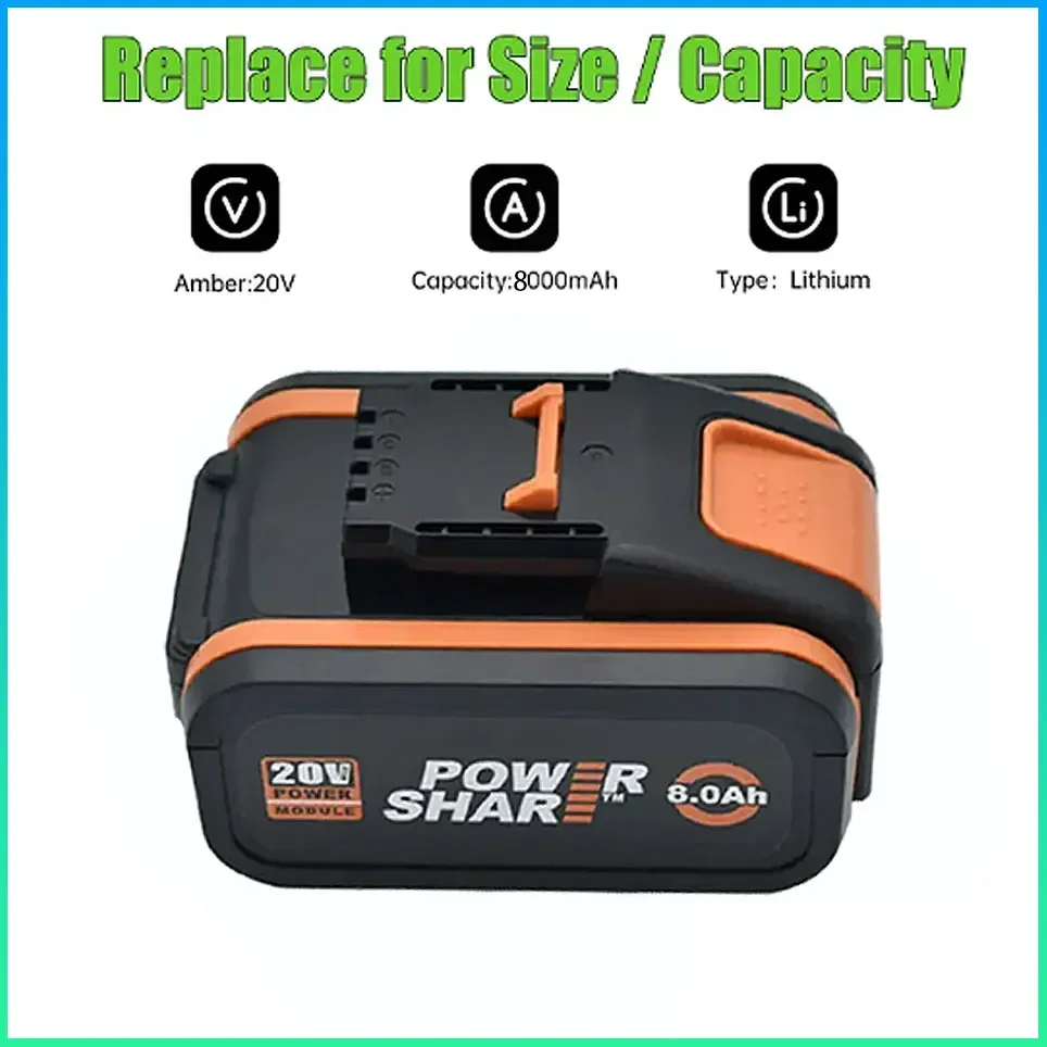 For 20V Battery 8000mah Li-ion for Worx WX390/WX176/WX166.4/WX372.1 WX800/WX678/WX550/WX532/WG894E WG629E/WG329E/WG2