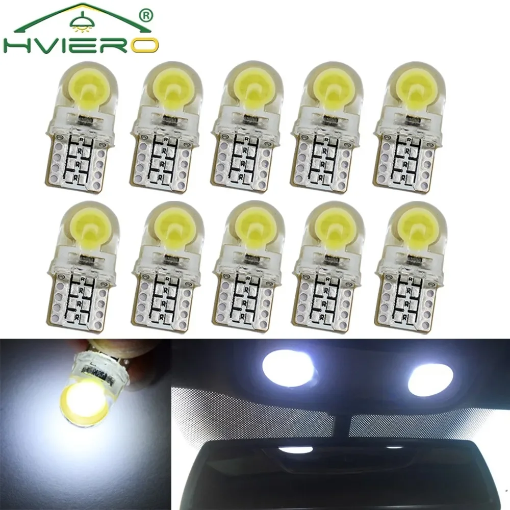 10Pcs T10 DC 12V Auto Led White Blue 194 LED 168 COB Silica Marker Wedge Lamp Turn Side License Plate Light Parking Bulb Lights