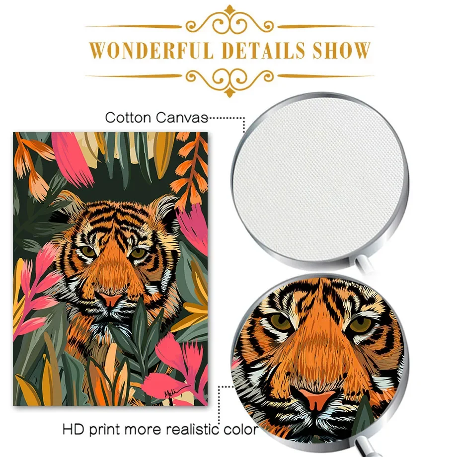 Abstract Tropical Leopard Tiger Zebra Bird Nordic Wall Art Canvas Painting - Living Room Decorative Poster Print