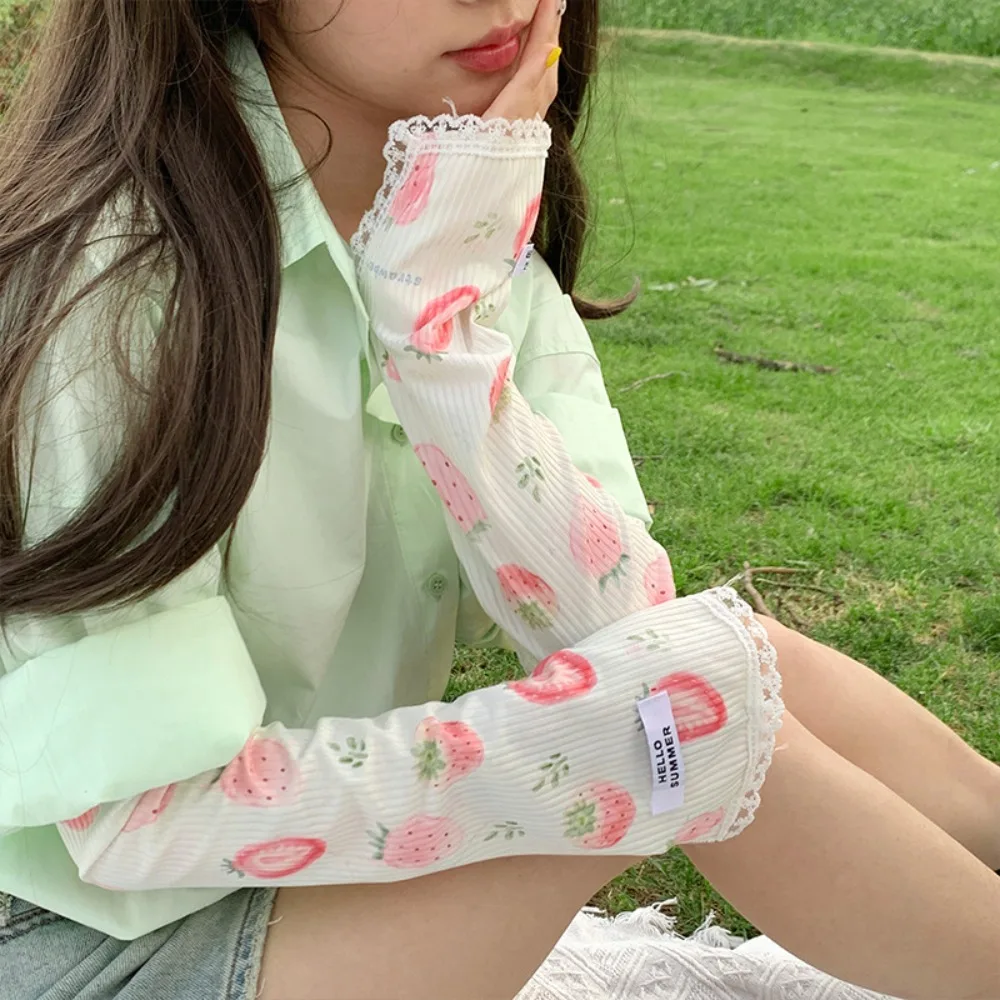 ปลอกแขนกันแดดลายผลไม้สีส้ม พีช ผีเสื้อ สตรอว์เบอร์รี ดอกไม้ลูกไม้ แตงโม สำหรับผู้หญิง
