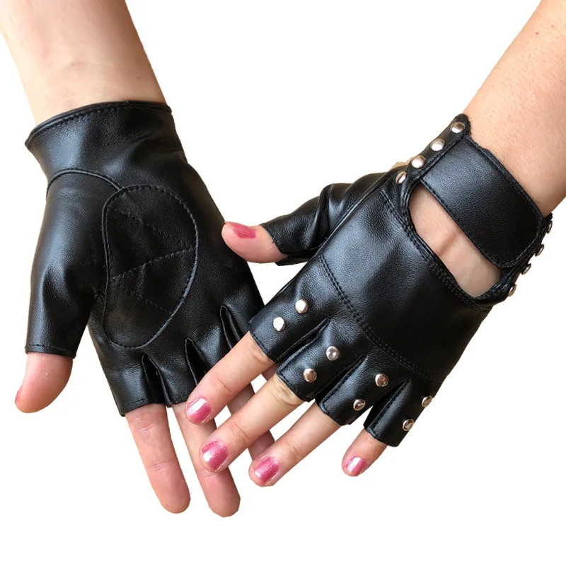 

Women Rivet Stage Performance Nightclub Punk Leather Half Finger Gloves Pole Dance Fashion Personality Hip Hop Queen