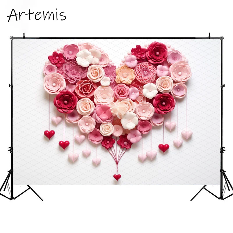 Valentine's Day Backdrop Heart Red Pink Rose Monochromatic Palette Color Gradient Kid Birthday Portrait Background Photo Studio