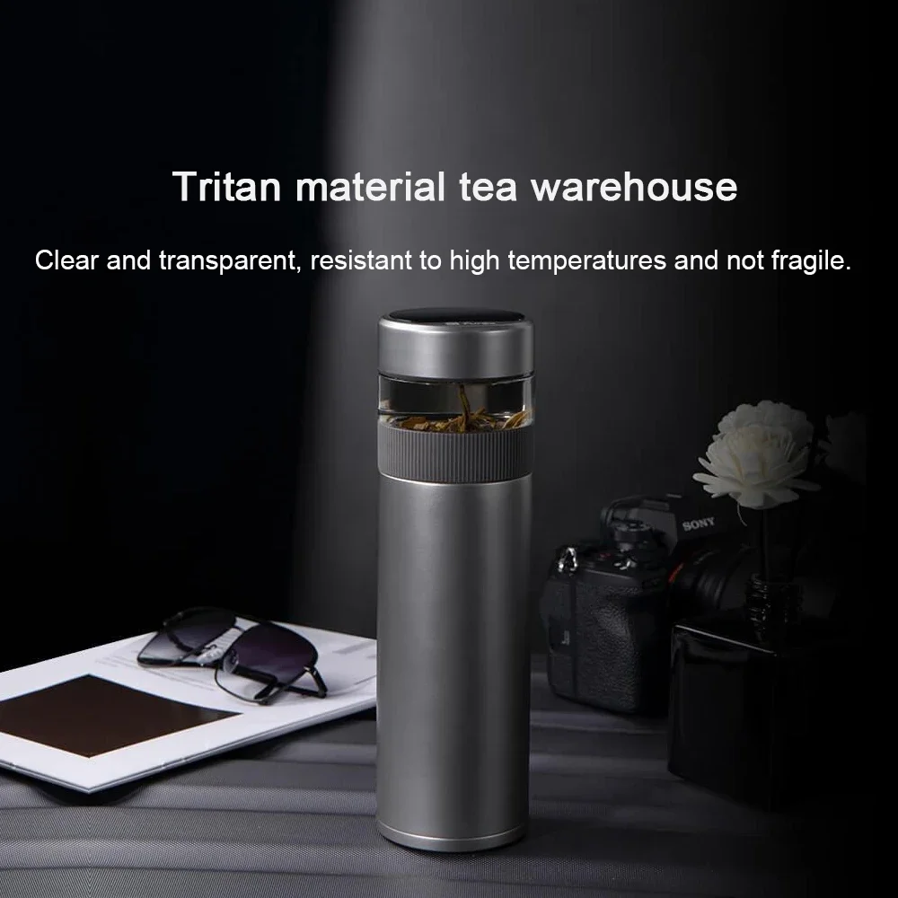 Funjia Pure Titanium Temperature Display Tea Separation Cup 520ML Capacity Portable Double-layer Thermos Cup 44℃ 6 Hours