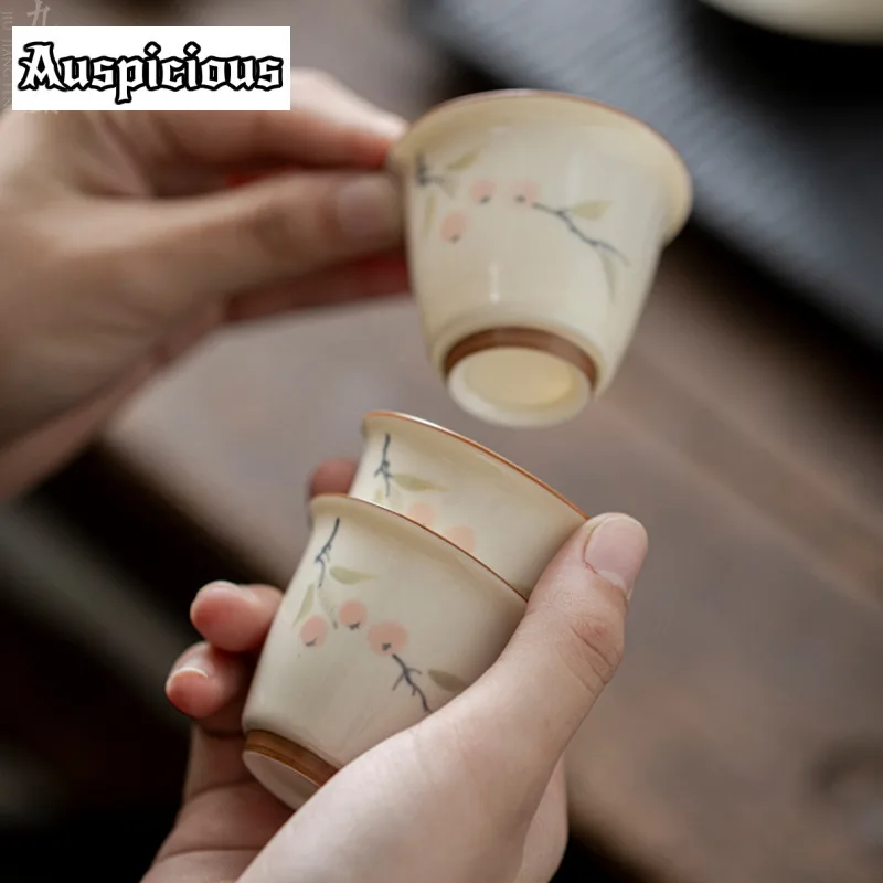 كوب شاي برسيمون مسحوب يدويًا ، كوب رئيسي مزجج ، كوب تذوق سيراميك ، إبريق تأمل ، كونغ فو تيوار ، 45 لون ، 2 كوب لكل مجموعة