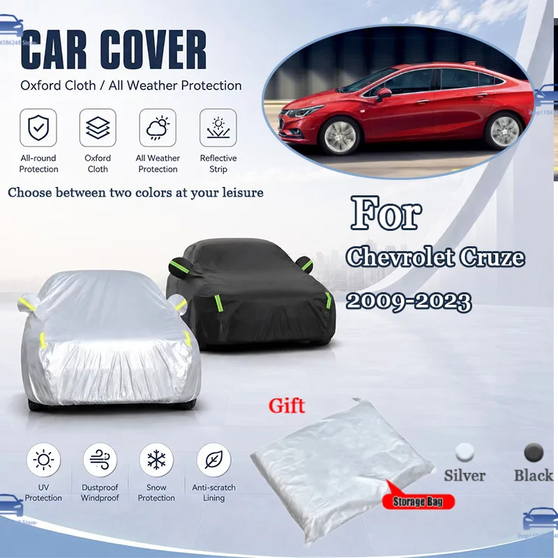 For Chevrolet Cruze 2009-2023 All Weather Oxford Car Cover Uv Snow Dustproof Reflective Strip Outdoor Protection