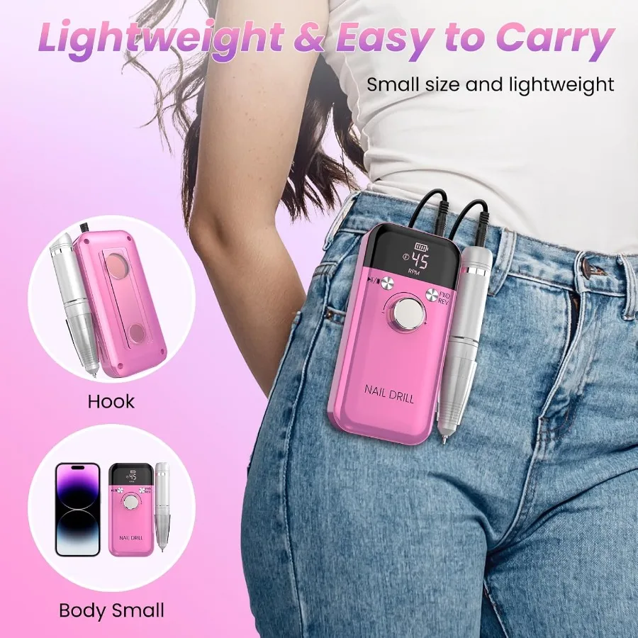 Draagbare draadloze elektrische nagelboor voor acrylnagels: oplaadbare professionele manicure-pedicure-gereedschapsset met meerdere bits