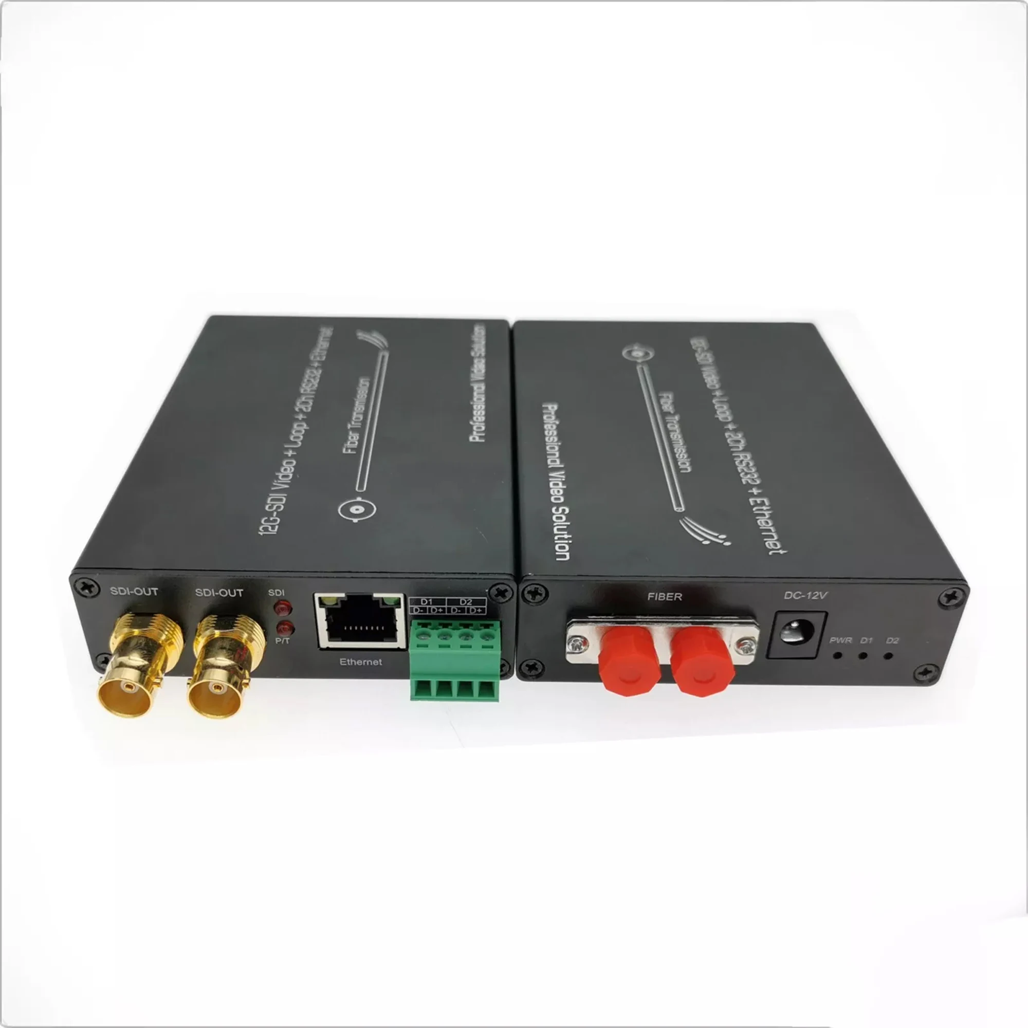 Konverter serat 12G-SDI, dengan Output Loop & 1-Port Gigabit Ethernet & 2Ch RS485 4K @ 60Hz SDI atas serat Extender 20km FC